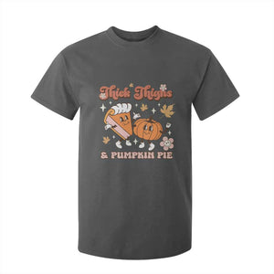 Funny Retro Thanksgiving T Shirt For Kid Thick Thighs And Pumpkin Pie Fall Season Family Matching TS11 Dark Heather Print Your Wear