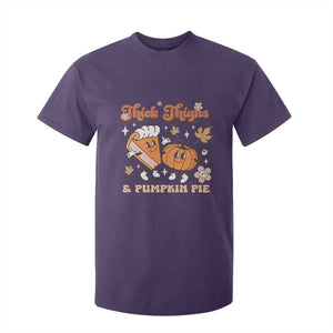 Funny Retro Thanksgiving T Shirt For Kid Thick Thighs And Pumpkin Pie Fall Season Family Matching TS11 Purple Print Your Wear