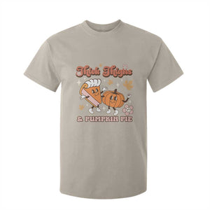 Funny Retro Thanksgiving T Shirt For Kid Thick Thighs And Pumpkin Pie Fall Season Family Matching TS11 Sand Print Your Wear