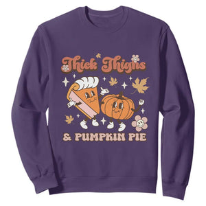Funny Retro Thanksgiving Sweatshirt Thick Thighs And Pumpkin Pie Fall Season Family Matching TS11 Purple Print Your Wear