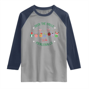 Funny Christmas Pickleball Raglan Shirt Deck The Halls With Pickleballs Santa Hat TS11 Sport Gray Navy Print Your Wear