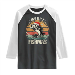 Funny Christmas Fishing Raglan Shirt Merry Fishmas Vintage Sunset Retro TS11 Black White Print Your Wear