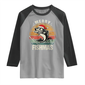 Funny Christmas Fishing Raglan Shirt Merry Fishmas Vintage Sunset Retro TS11 Sport Gray Black Print Your Wear
