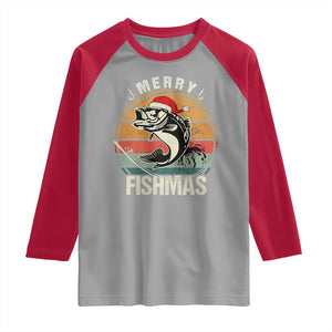 Funny Christmas Fishing Raglan Shirt Merry Fishmas Vintage Sunset Retro TS11 Sport Gray Red Print Your Wear
