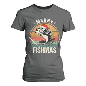 Funny Christmas Fishing T Shirt For Women Merry Fishmas Vintage Sunset Retro TS11 Dark Heather Print Your Wear