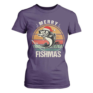 Funny Christmas Fishing T Shirt For Women Merry Fishmas Vintage Sunset Retro TS11 Purple Print Your Wear