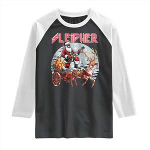 Funny Black Santa Heavy Metal Christmas Raglan Shirt Sleigher Xmas Rock & Roll TS11 Black White Print Your Wear
