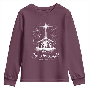 Be The Light Christian Christmas Youth Sweatshirt Nativity Scene Bible Verse - Print Your Wear