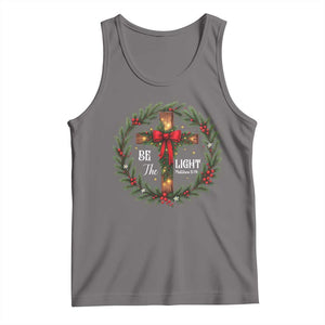 Christmas Be The Light Tank Top Christian Xmas Holiday Wreath Cross TS11 Deep Heather Print Your Wear