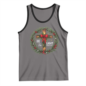 Christmas Be The Light Tank Top Christian Xmas Holiday Wreath Cross TS11 Deep Heather Black Print Your Wear