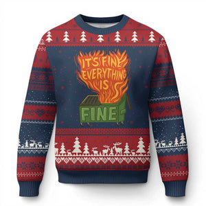 Funny Dumpster Fire Ugly Christmas Sweater Its Fine Everything Is Fine Chaos TS11 Navy Red Print Your Wear