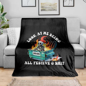 Funny Christmas Dumpster Fire Skeleton 2025 Throw Blanket Look At Me Being All Festive And Shit TS11 Print Your Wear