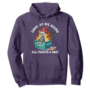 Funny Christmas Dumpster Fire Skeleton 2025 Hoodie Look At Me Being All Festive And Shit TS11 Purple Print Your Wear