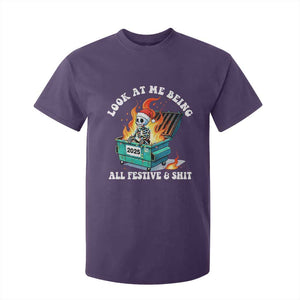 Funny Christmas Dumpster Fire Skeleton 2025 T Shirt For Kid Look At Me Being All Festive And Shit TS11 Purple Print Your Wear