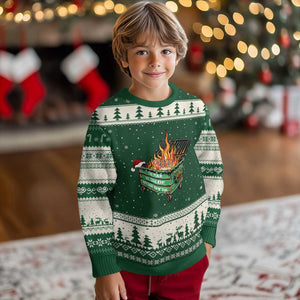 Funny Lil Dumpster Fire 2025 Ugly Christmas Sweater The Year We Couldnt Afford Anything TS11 Forest Green Beige Print Your Wear