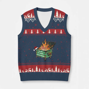 Funny Lil Dumpster Fire 2025 V-Neck Knit Sweater Vest The Year We Couldnt Afford Anything TS11 Navy Red Print Your Wear