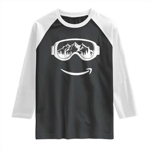 Funny Skiing Snowboard Raglan Shirt Snow Goggles Snow Mountain Winter Sport TS11 Black White Print Your Wear