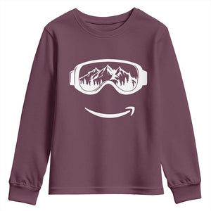 Funny Skiing Snowboard Youth Sweatshirt Snow Goggles Snow Mountain Winter Sport TS11 Maroon Print Your Wear
