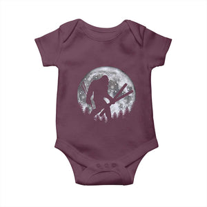 Funny Skiing Bigfoot Ski Winter Sport Moon Baby Onesie TS11 Maroon Print Your Wear
