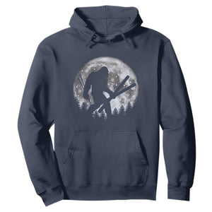 Funny Skiing Bigfoot Ski Winter Sport Moon Hoodie TS11 Navy Print Your Wear