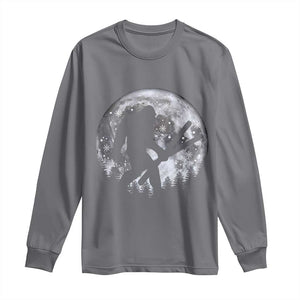 Funny Skiing Bigfoot Ski Winter Sport Moon Long Sleeve Shirt TS11 Charcoal Print Your Wear