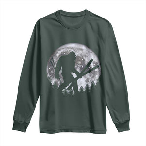 Funny Skiing Bigfoot Ski Winter Sport Moon Long Sleeve Shirt TS11 Dark Forest Green Print Your Wear