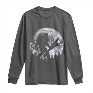 Funny Skiing Bigfoot Ski Winter Sport Moon Long Sleeve Shirt TS11 Dark Heather Print Your Wear