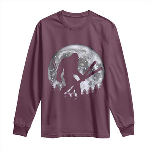 Funny Skiing Bigfoot Ski Winter Sport Moon Long Sleeve Shirt TS11 Maroon Print Your Wear