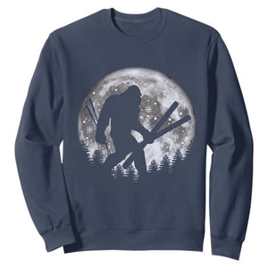 Funny Skiing Bigfoot Ski Winter Sport Moon Sweatshirt TS11 Navy Print Your Wear