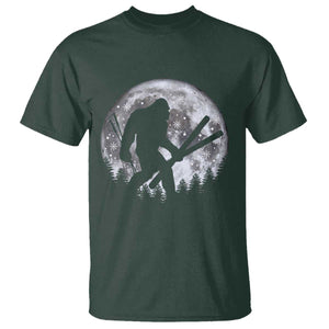Funny Skiing Bigfoot Ski Winter Sport Moon T Shirt TS11 Dark Forest Green Print Your Wear
