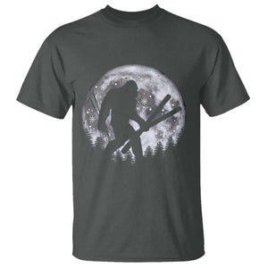 Funny Skiing Bigfoot Ski Winter Sport Moon T Shirt TS11 Dark Heather Print Your Wear