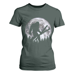Funny Skiing Bigfoot Ski Winter Sport Moon T Shirt For Women TS11 Dark Forest Green Print Your Wear