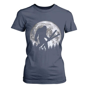 Funny Skiing Bigfoot Ski Winter Sport Moon T Shirt For Women TS11 Navy Print Your Wear