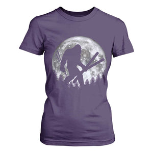 Funny Skiing Bigfoot Ski Winter Sport Moon T Shirt For Women TS11 Purple Print Your Wear