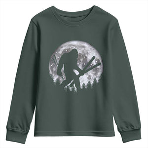 Funny Skiing Bigfoot Ski Winter Sport Moon Youth Sweatshirt TS11 Dark Forest Green Print Your Wear