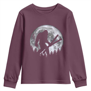 Funny Skiing Bigfoot Ski Winter Sport Moon Youth Sweatshirt TS11 Maroon Print Your Wear