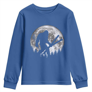 Funny Skiing Bigfoot Ski Winter Sport Moon Youth Sweatshirt TS11 Royal Blue Print Your Wear