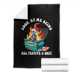 Funny Christmas Dumpster Fire Skeleton 2026 Throw Blanket Look At Me Being All Festive And Shit TS11 Black Print Your Wear