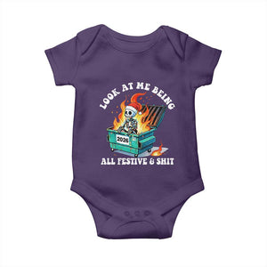 Funny Christmas Dumpster Fire Skeleton 2026 Baby Onesie Look At Me Being All Festive And Shit TS11 Purple Print Your Wear