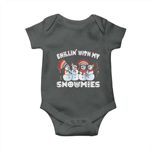 Funny Christmas Native American Baby Onesie Chillin' With My Snowmies Snowman Tribes TS11 Dark Heather Print Your Wear