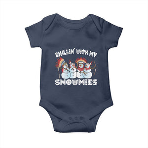 Funny Christmas Native American Baby Onesie Chillin' With My Snowmies Snowman Tribes TS11 Navy Print Your Wear