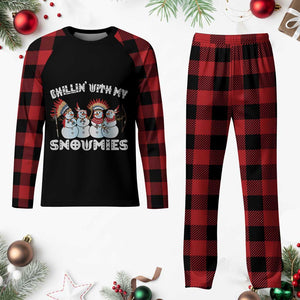 Funny Christmas Native American Plaid Pajama Set Chillin' With My Snowmies Snowman Tribes TS11 Buffalo Plaid Print Your Wear