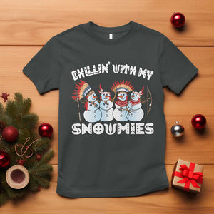 Funny Christmas Native American T Shirt Chillin' With My Snowmies Snowman Tribes TS11 Dark Heather Print Your Wear