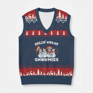 Funny Xmas Native American V-Neck Knit Sweater Vest Chillin' With My Snowmies Snowman Tribes TS11 Navy Red Print Your Wear