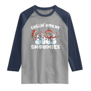 Funny Christmas Native American Raglan Shirt Chillin' With My Snowmies Snowman Tribes TS11 Sport Gray Navy Print Your Wear