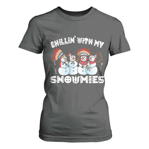 Funny Christmas Native American T Shirt For Women Chillin' With My Snowmies Snowman Tribes TS11 Dark Heather Print Your Wear