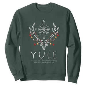 Yule Pagan Sweatshirt Reflection Introspection Rebirth Awakening Vegvsir Symbol TS11 Dark Forest Green Print Your Wear