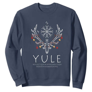 Yule Pagan Sweatshirt Reflection Introspection Rebirth Awakening Vegvsir Symbol TS11 Navy Print Your Wear