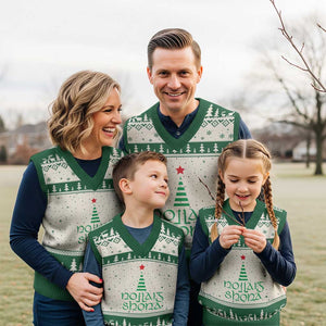 Funny Irish Gaelic Xmas Nollaig Shona V-Neck Knit Sweater Vest Xmas Tree TS11 Beige Green Print Your Wear