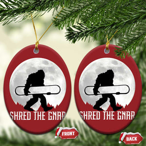 Funny Bigfoot Snowboarding Christmas Ornament Shred The Gnar Moon Snowboard TS11 Oval Red Print Your Wear